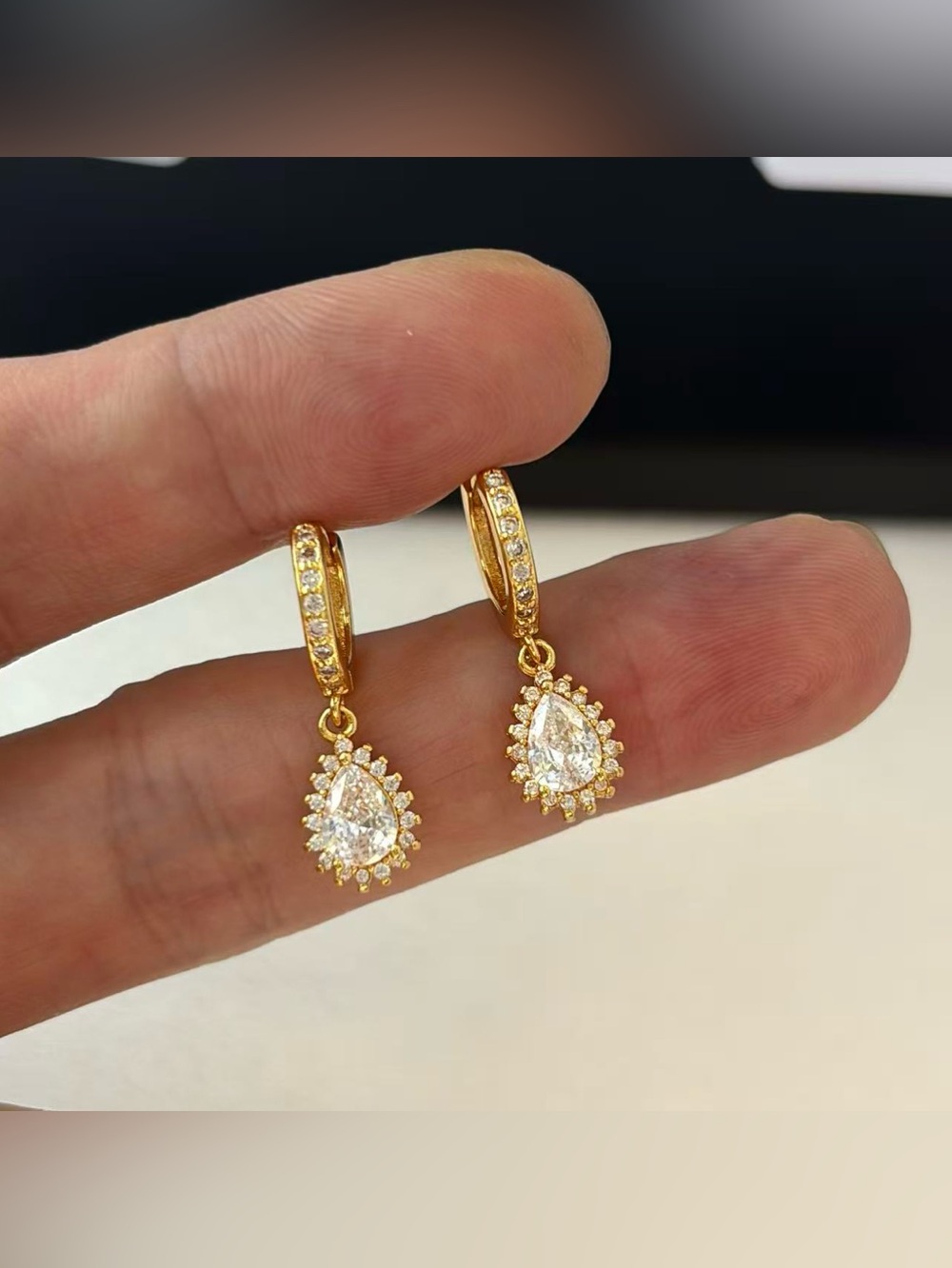 CZ Teardrop Shape Dangle Drop Earrings for Women